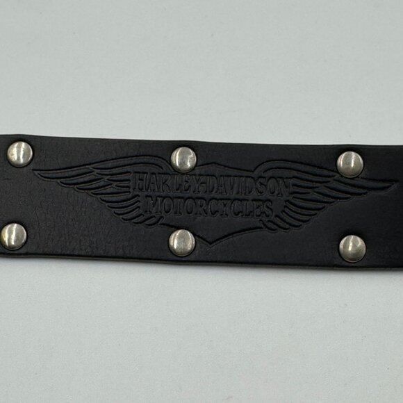 Harley-Davidson Mens Black Leather Belt With Embossed Logo & Rivet Details Sz 40 - Picture 4 of 9